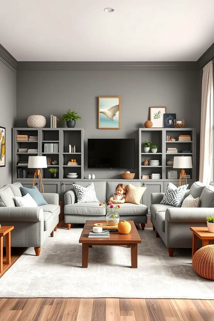 Family Friendly Gray Living Space - 22 Gray Living Room Ideas