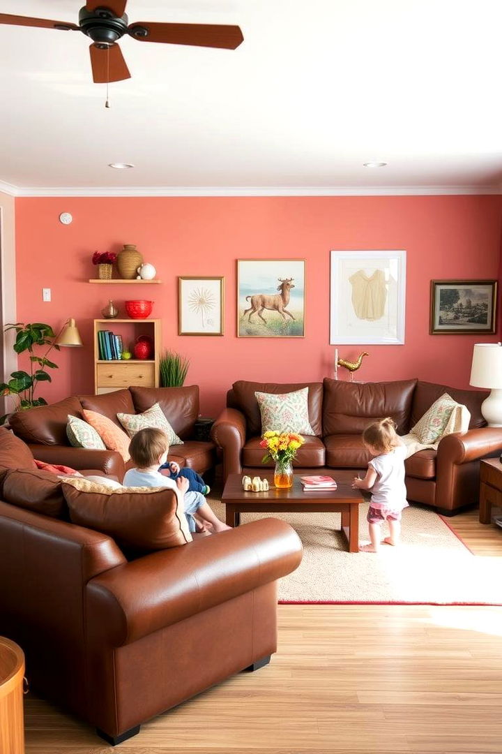 Family Friendly Layout - 22 Brown Leather Couch Living Room Ideas