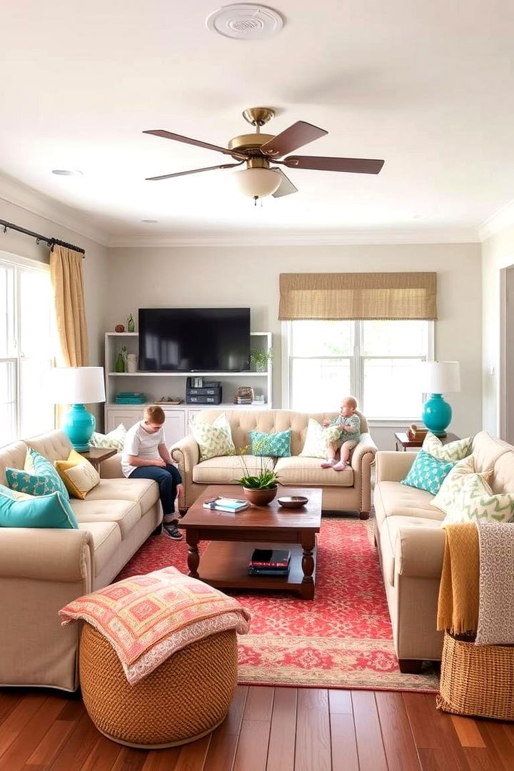 Family Friendly Teal Room - 22 Teal Living Room Ideas