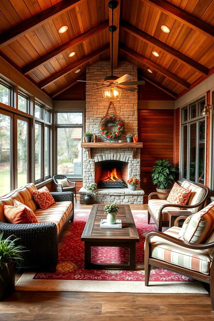 Family Friendly Warm Retreat - 22 Sunroom With Fireplace Ideas