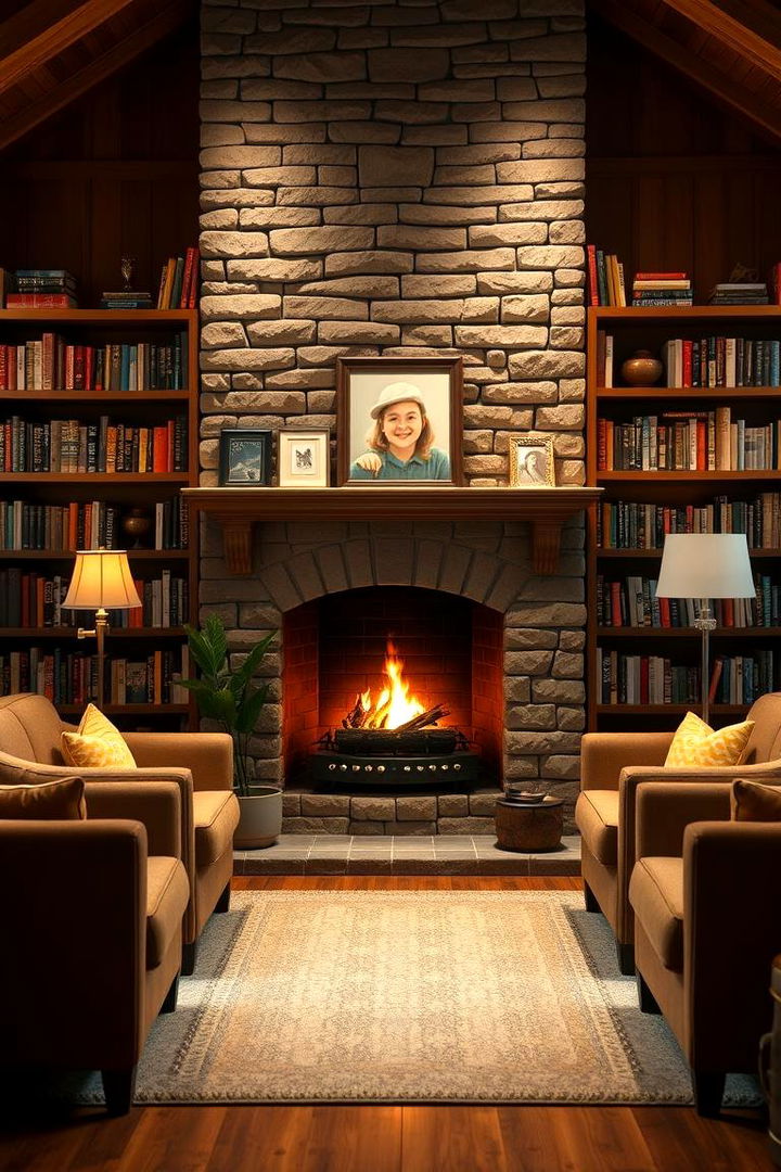 Family Gathering Center - 22 Fireplace With Bookshelves