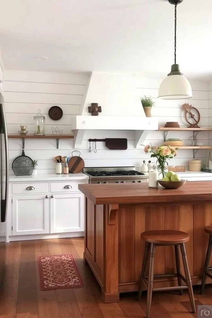 Farmhouse Charm with Classic Shiplap Walls - 22 Kitchen Shiplap Ideas With Kitchen Island Ideas