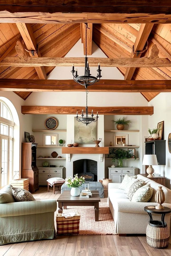 Farmhouse Comfort with Exposed Architectural Details - 22 Exposed Beam Living Room Ideas