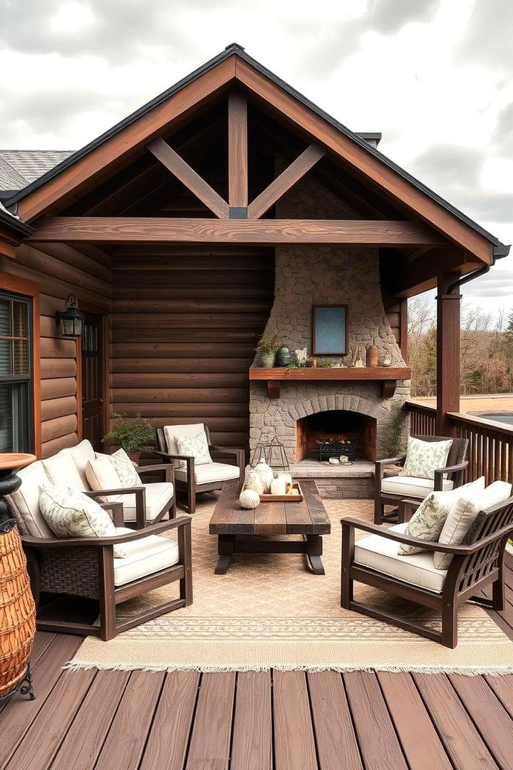 Farmhouse Inspired Cozy Nook - 22 Covered Deck With Fireplace Ideas
