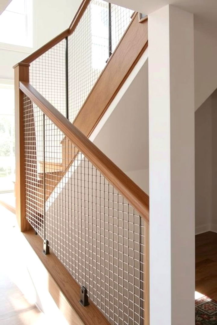 Farmstead Wire Mesh - 22 Farmhouse Rustic Stair Railing Ideas