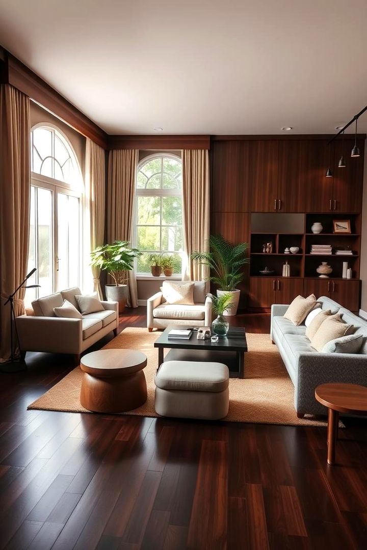 Feng Shui Inspired Layouts - 22 Dark Brown Floor Living Room Ideas