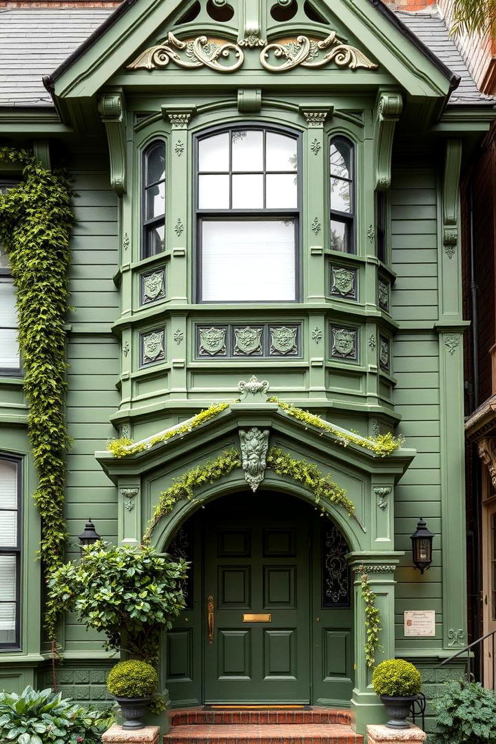 Fern Patterned Facades - 22 Green Victorian House Colors