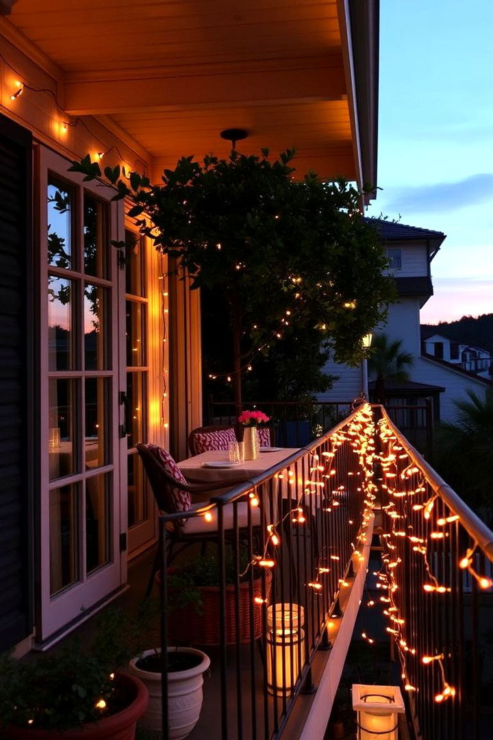 Festooned String Lights with Ambiance - 22 Balcony Privacy Ideas