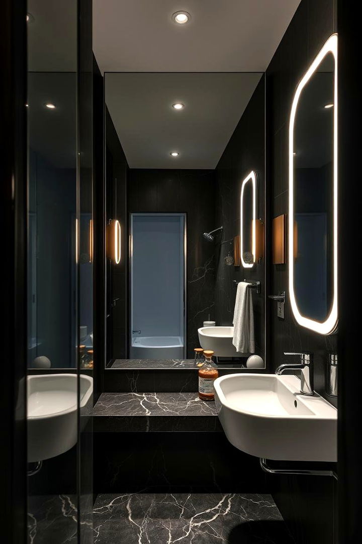 Finally Mirror Accents Create Depth - 22 Black Bathroom Ideas