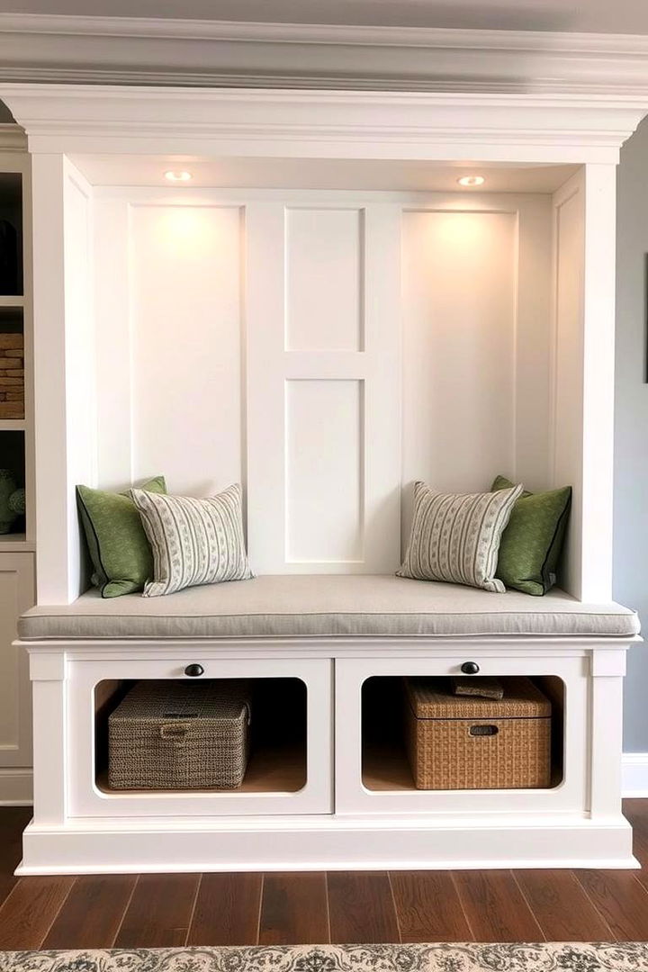 Fireplace Banquette with Hidden Storage - 22 Fireplace Seating Ideas