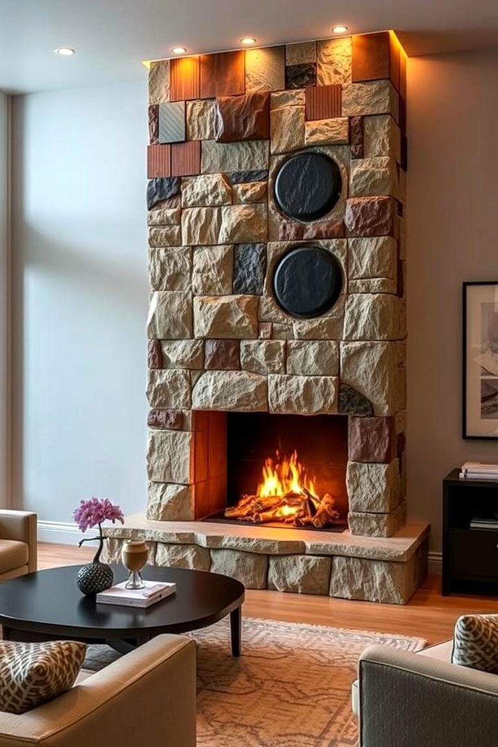 Fireplace as Art Installation - 22 Floor-to-Ceiling Stone Fireplace Ideas
