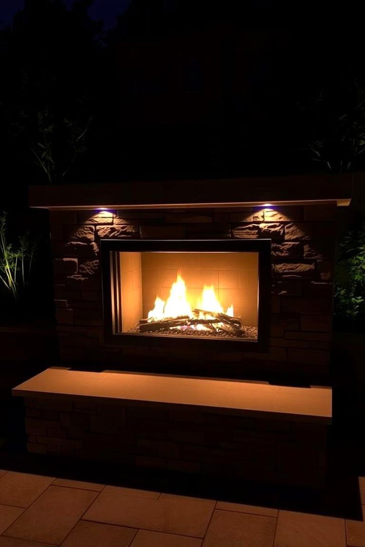 Fireplace with Ambient Lighting - 22 Outdoor Fireplace Ideas