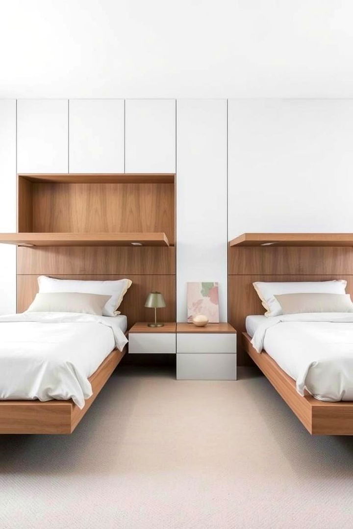 Floating Beds with Underbed Storage - 22 2 Beds in One Small Room Ideas