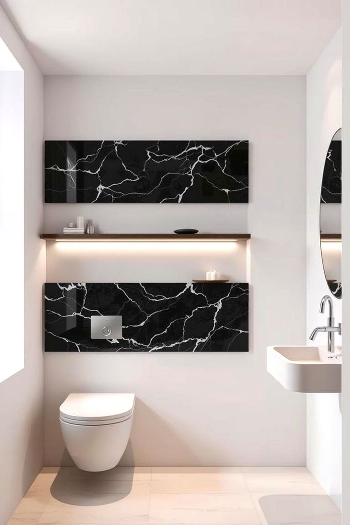 Floating Elegance Wall Mounted Black Marble Accents - 22 Black Marble Bathrooms