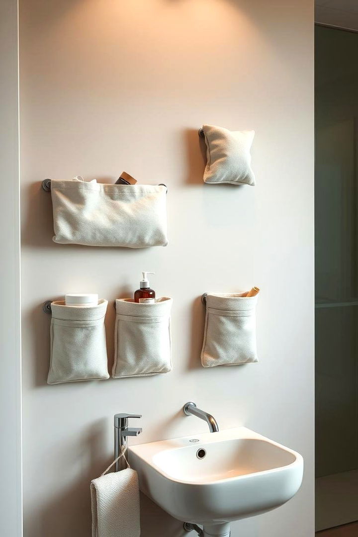 Floating Fabric Pockets for Soft Storage Solutions - 22 Bathroom Wall Storage Ideas