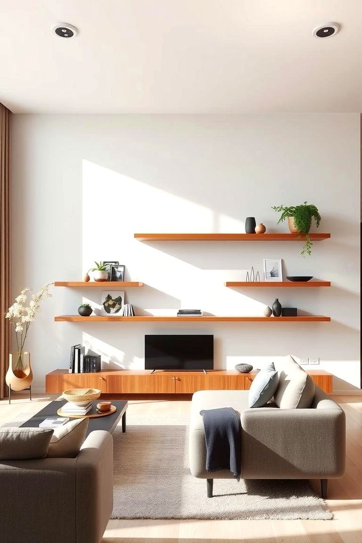 Floating Feature Shelves - 22 Living Room Bookshelf Ideas