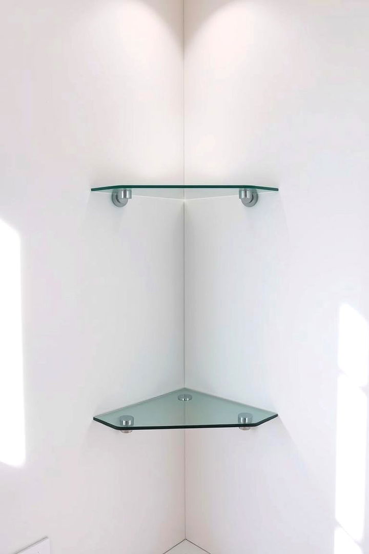 Floating Glass Corner Shelf Feature - 22 Corner Shelf Ideas