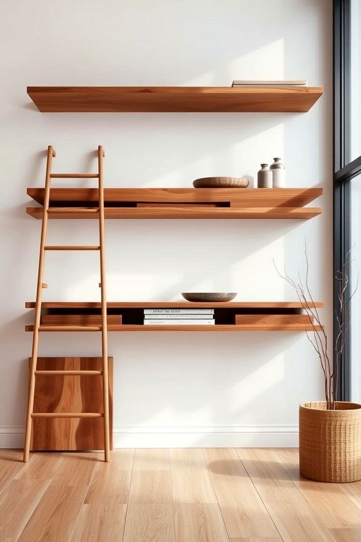 Floating Ladder Shelves for Added Texture - 22 Bedroom Shelving Ideas