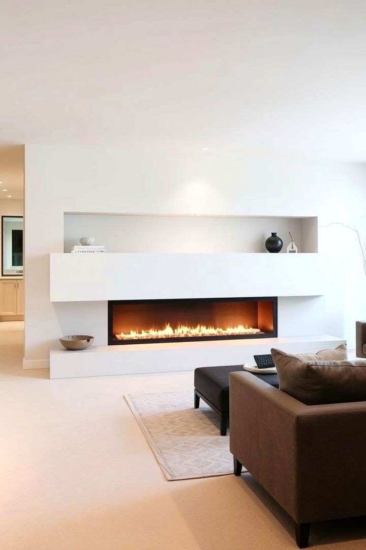 Floating Mantel Finesse - 22 Basement Fireplace Ideas