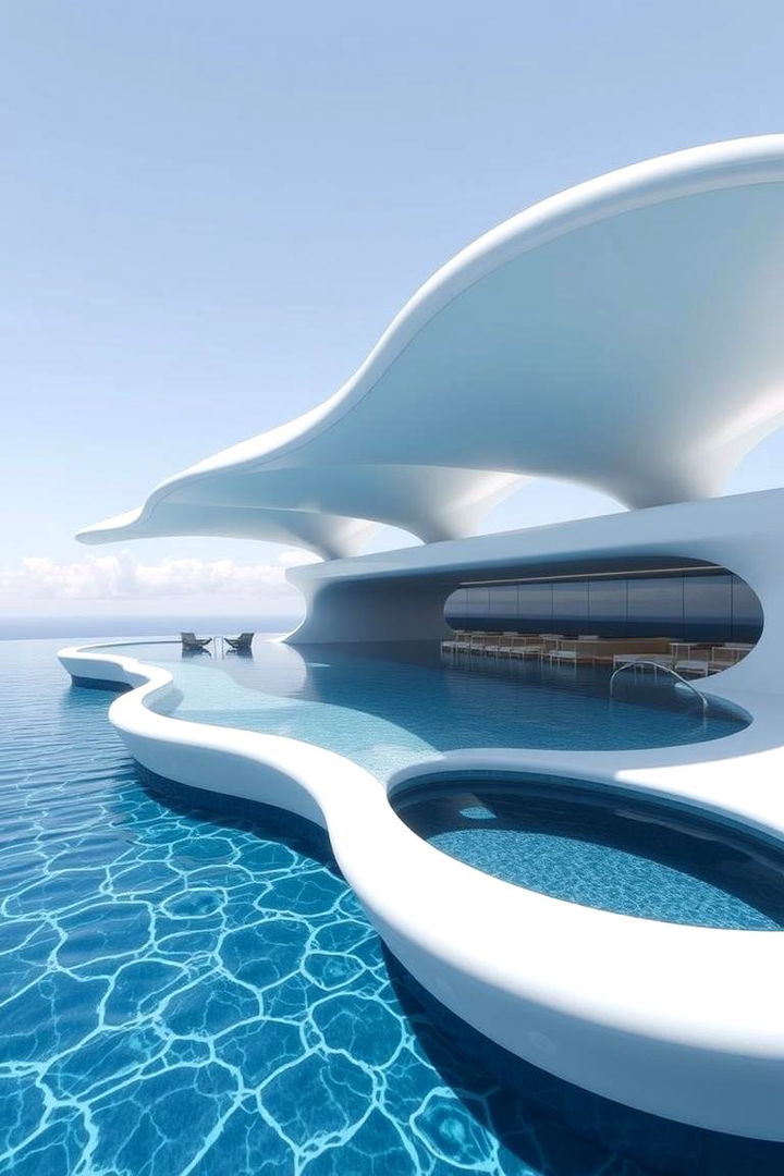 Floating Pool with Built in Shades - 22 Pool Shade Ideas