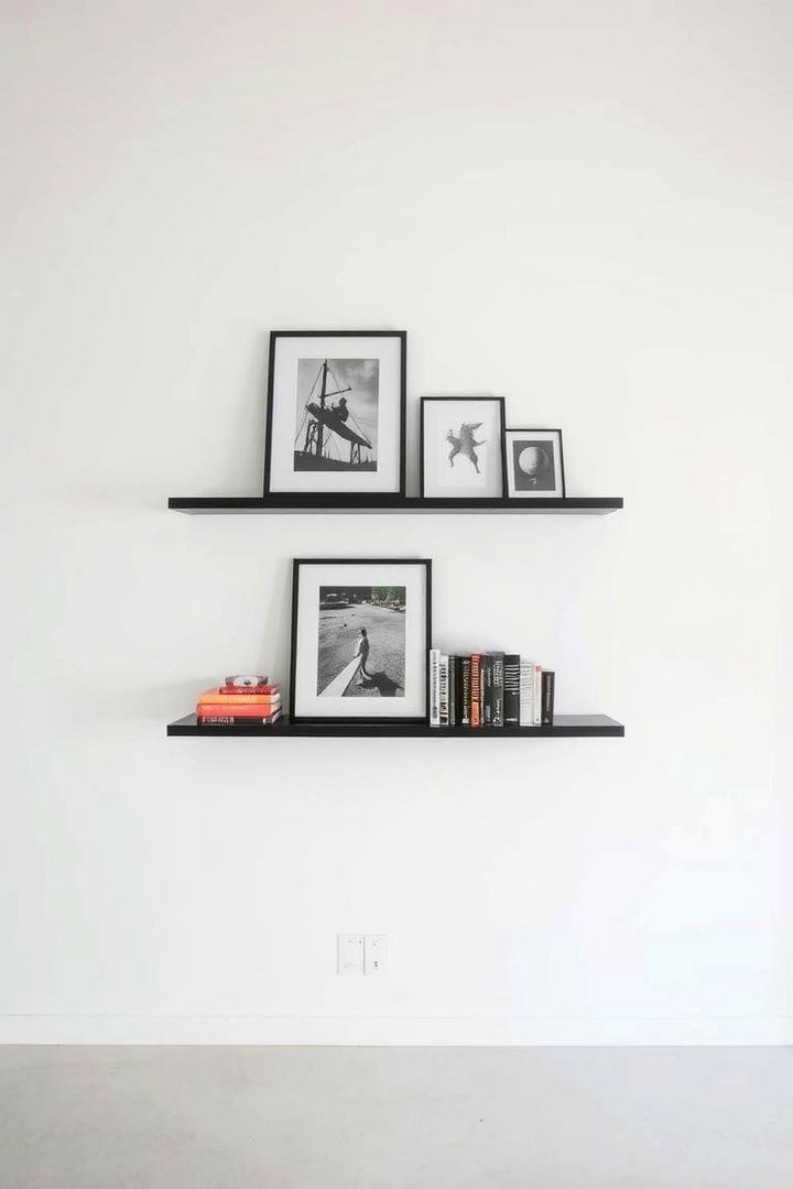 Floating Shelves Showcase Collections - 22 Mid-Century Modern Living Room Ideas