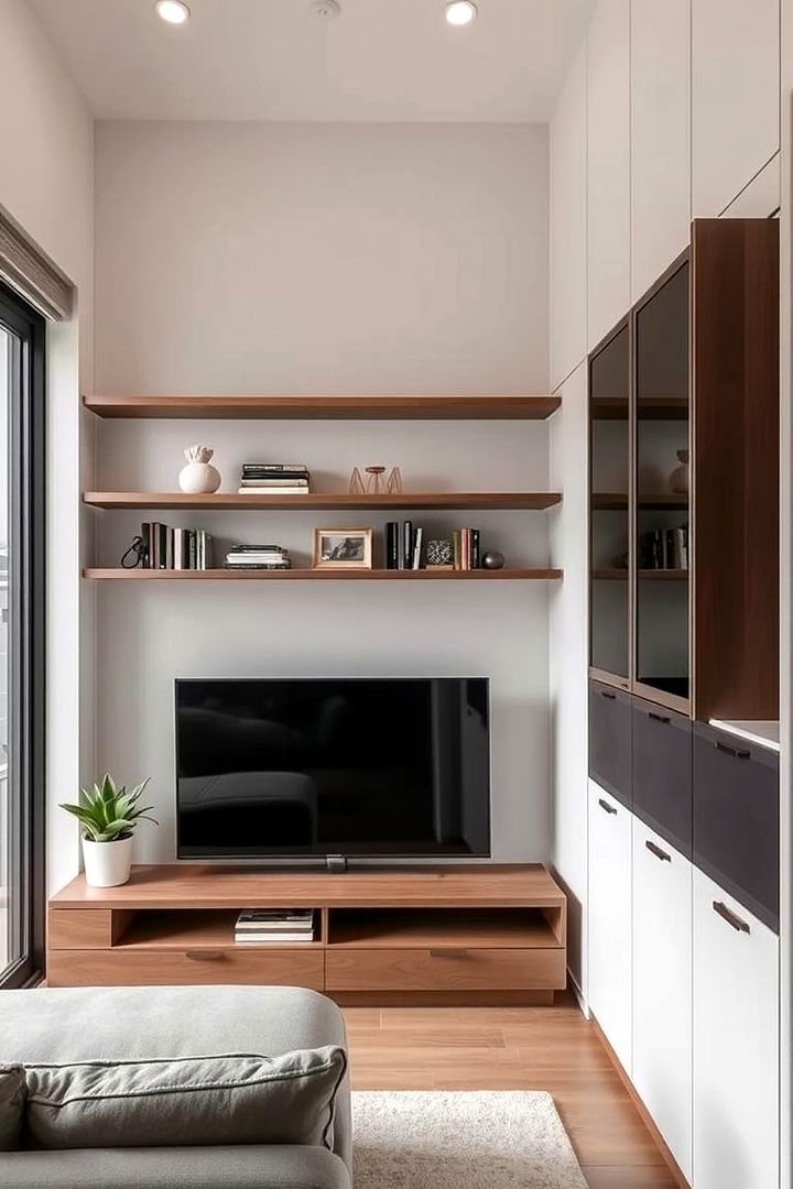 Floating Shelves and Cabinets - 22 Apartment Small Living Room Ideas