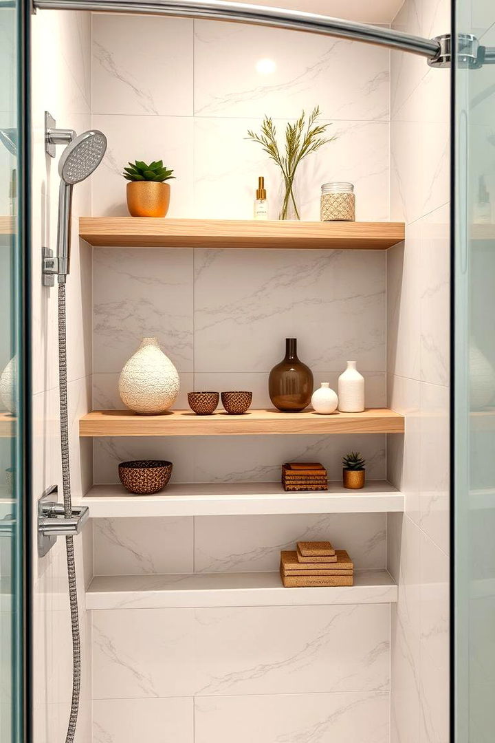 Floating Shelves that Combine Form and Function - 22 Small Bathroom Walk in Shower Ideas