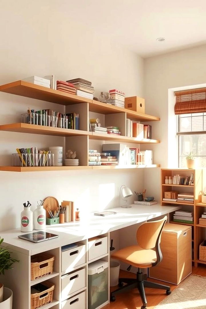 Floating Shelves to Display Supplies - 22 Craft Room Organization Ideas