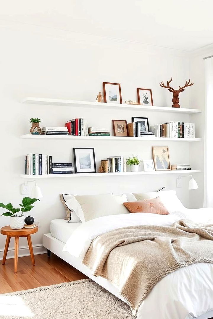 Floating Shelves to Save Space - 22 Small White Bedroom Ideas