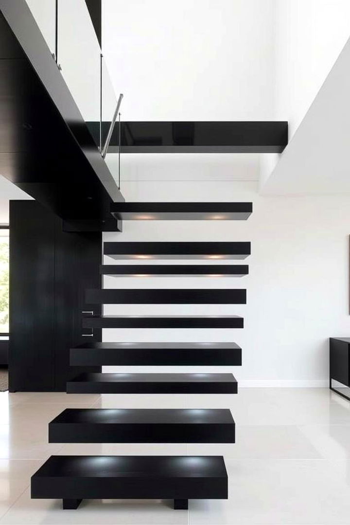 Floating Staircase with Hidden Supports - 22 black staircase ideas