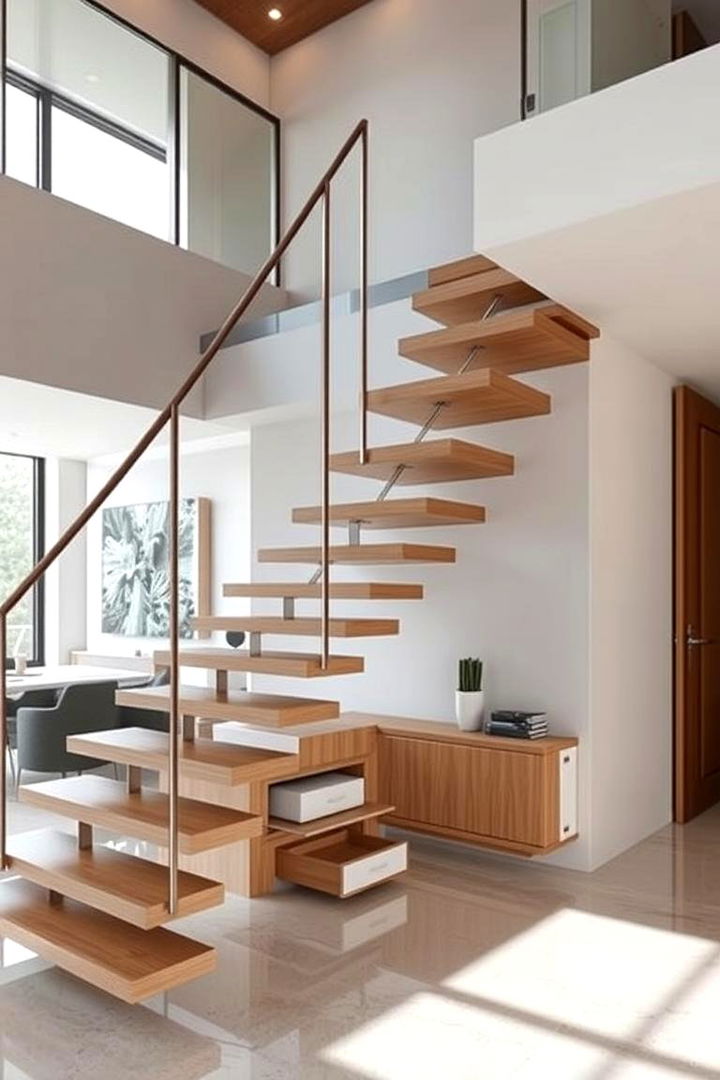 Floating Staircase with Integrated Storage Elegance - 22 Basement Stair Ideas