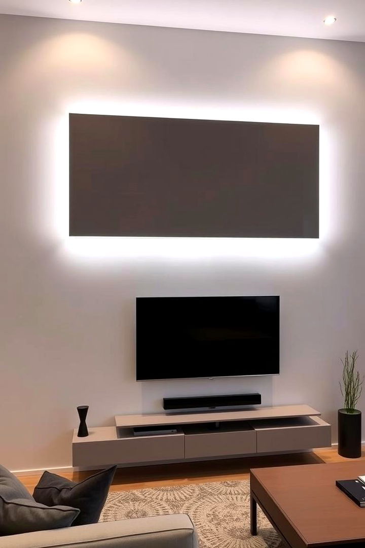 Floating TV Panels with LED Lighting - 22 Tv Over Fireplace Ideas