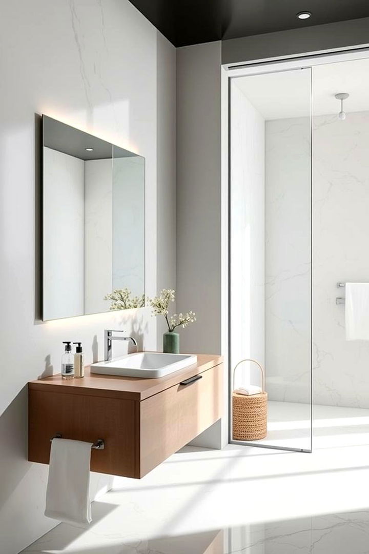 Floating Vanity with Frameless Mirrors - 22 Floating Vanity Bathroom Ideas