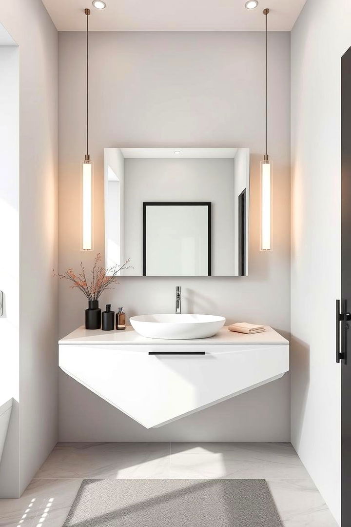 Floating Vanity with Geometric Shapes - 22 Floating Vanity Bathroom Ideas
