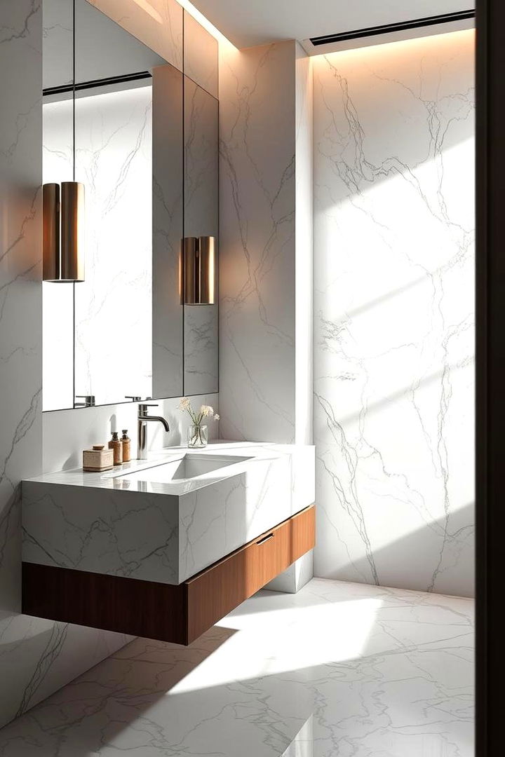 Floating Vanity with Marble Countertops - 22 Floating Vanity Bathroom Ideas