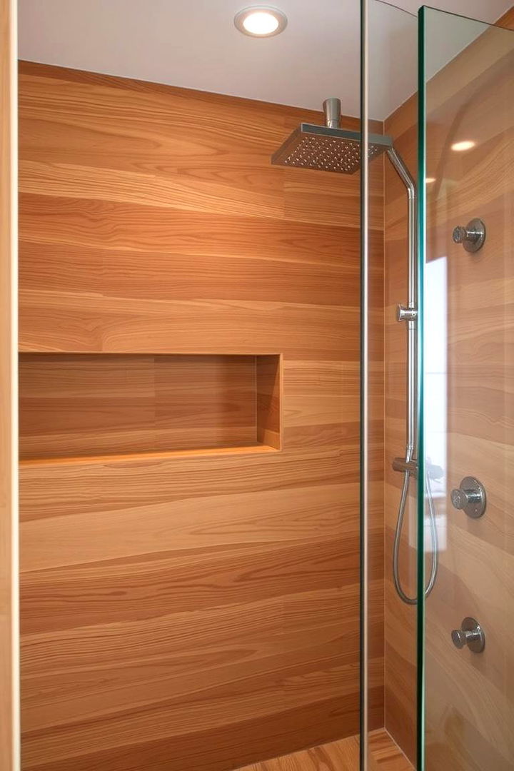 Floating Wood Element - 22 Half-wall Shower Ideas