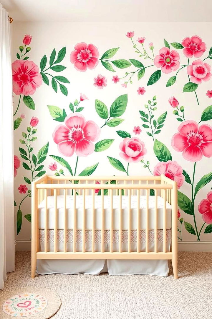 Floral Accent Walls - Pink and Green Nursery Ideas: Calming & Whimsical Spaces