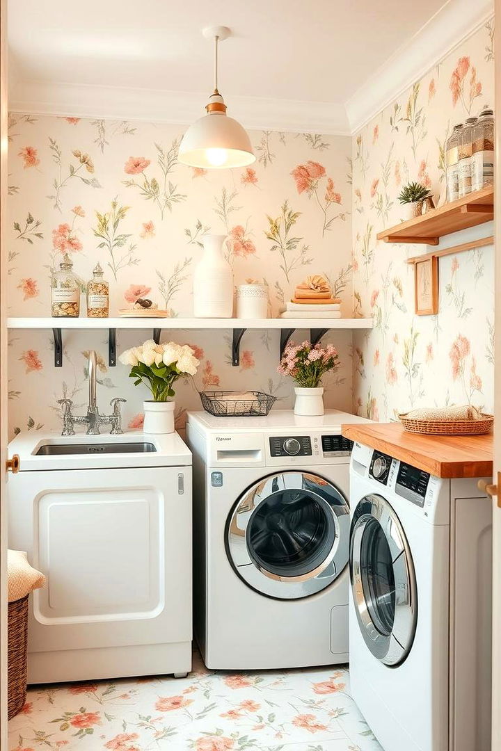 Floral Accents for Fresh Vibes - 22 Laundry Room Wallpaper Ideas