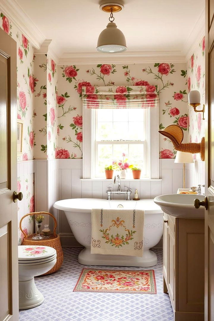 Floral Elements and Patterned Details - 22 Cottage Bathroom Ideas