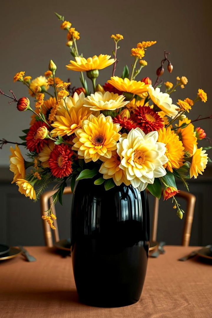Floral Fusion Drama - 22 Black and Gold Centerpiece Ideas