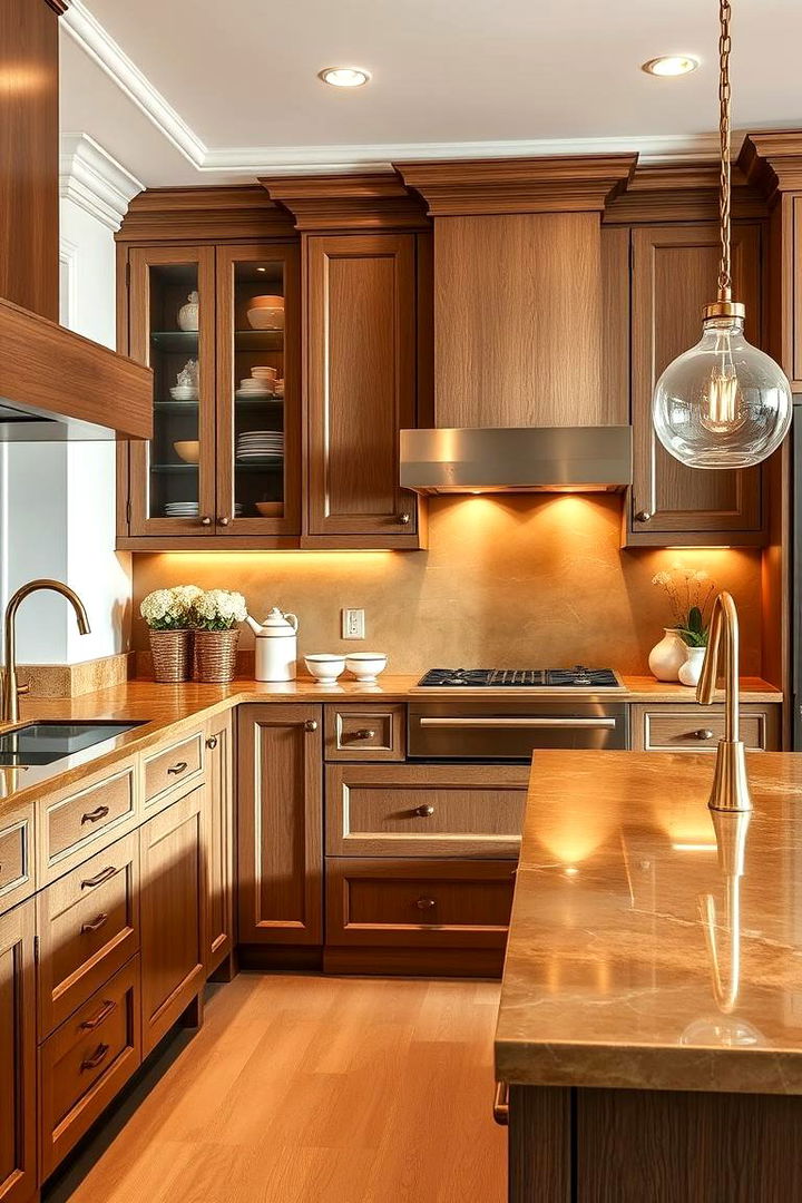 Focusing on Warm Metallic Accents - 22 what color countertops go with oak cabinets