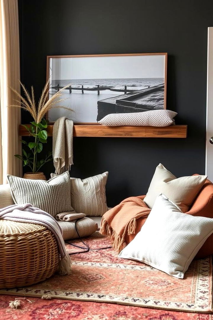 For a Cozy Retreat Layering Textiles - 22 Contrasting Living Rooms With Dark Grey Walls