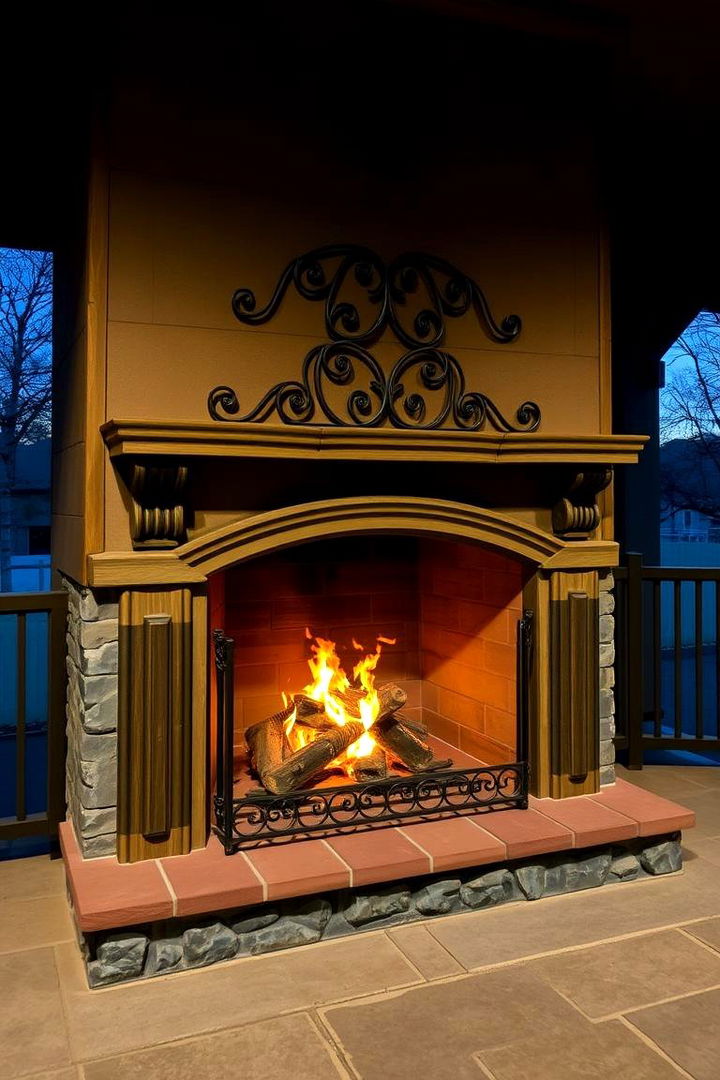 Forged Metal Masterpiece - 22 Porch Fireplace Ideas