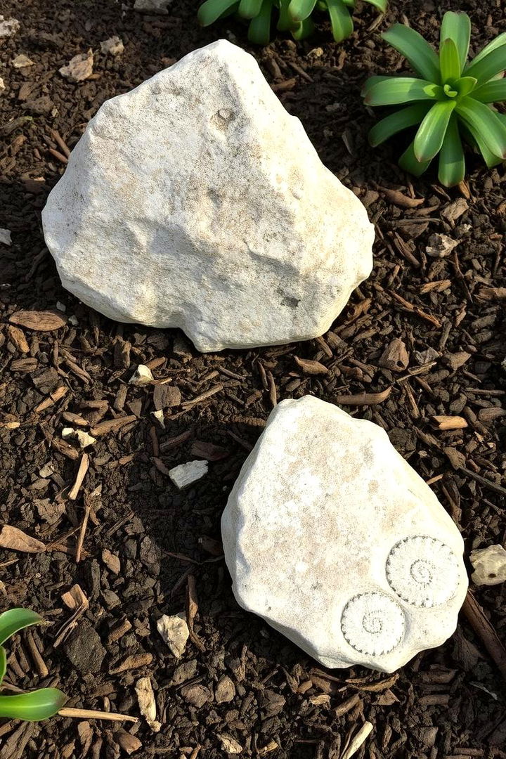 Fossilized Rock Accents in a Mulch Enhanced Garden - 22 Front Yard Landscaping Ideas With Rocks and Mulch