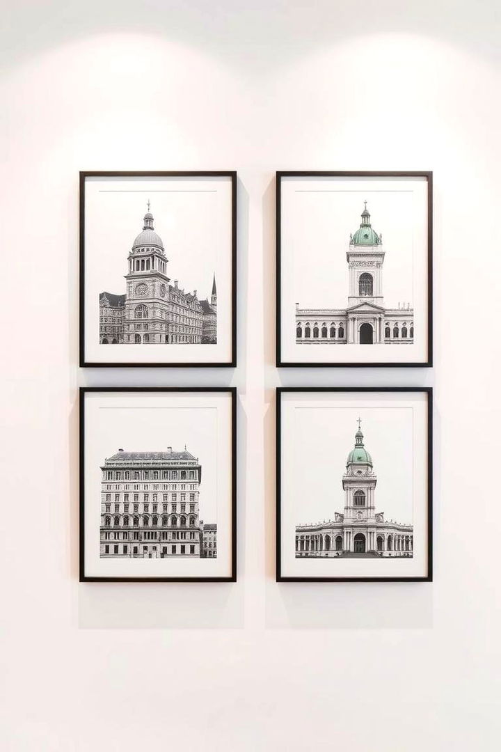 Framed Architectural Prints - 22 living room wall decor ideas