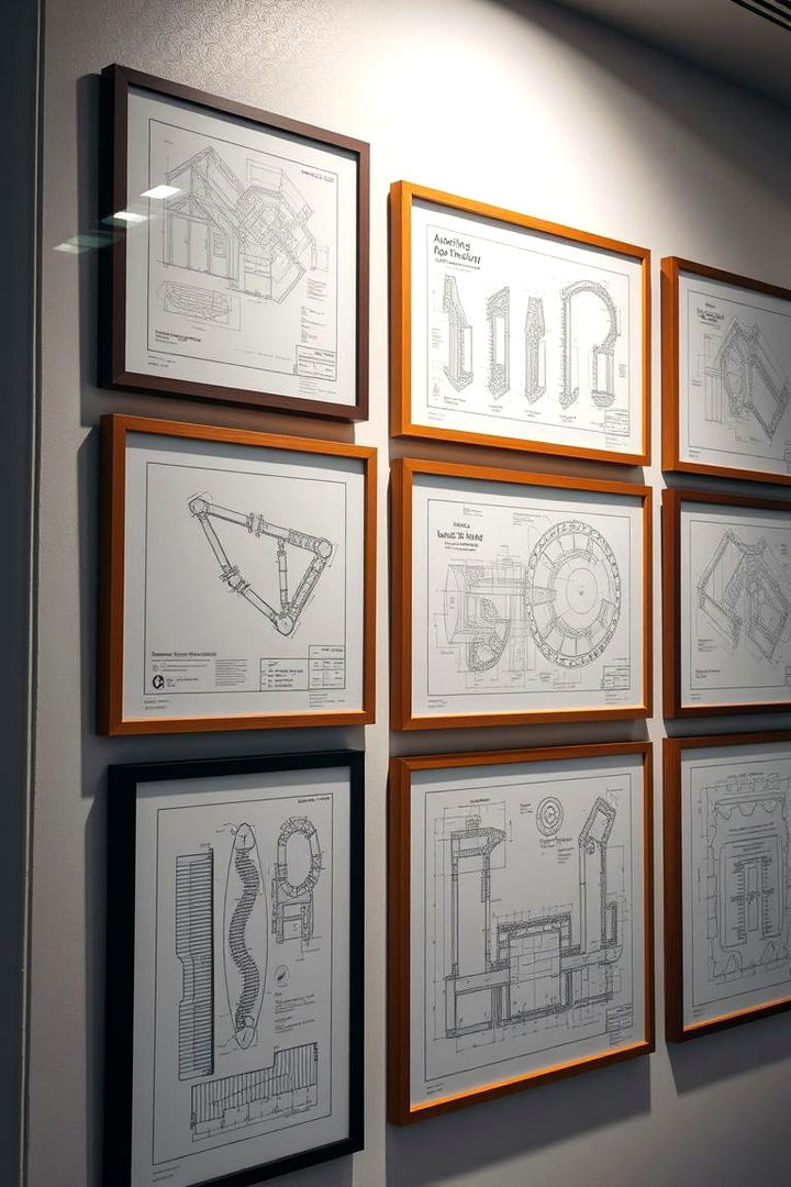 Framed Blueprints and Plans - 22 Office Wall Decor Ideas