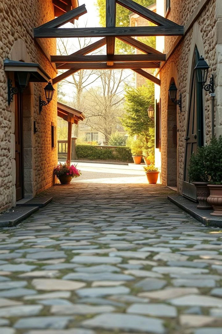 French Country Charm Driveway Setting - 22 Driveway Landscape Ideas