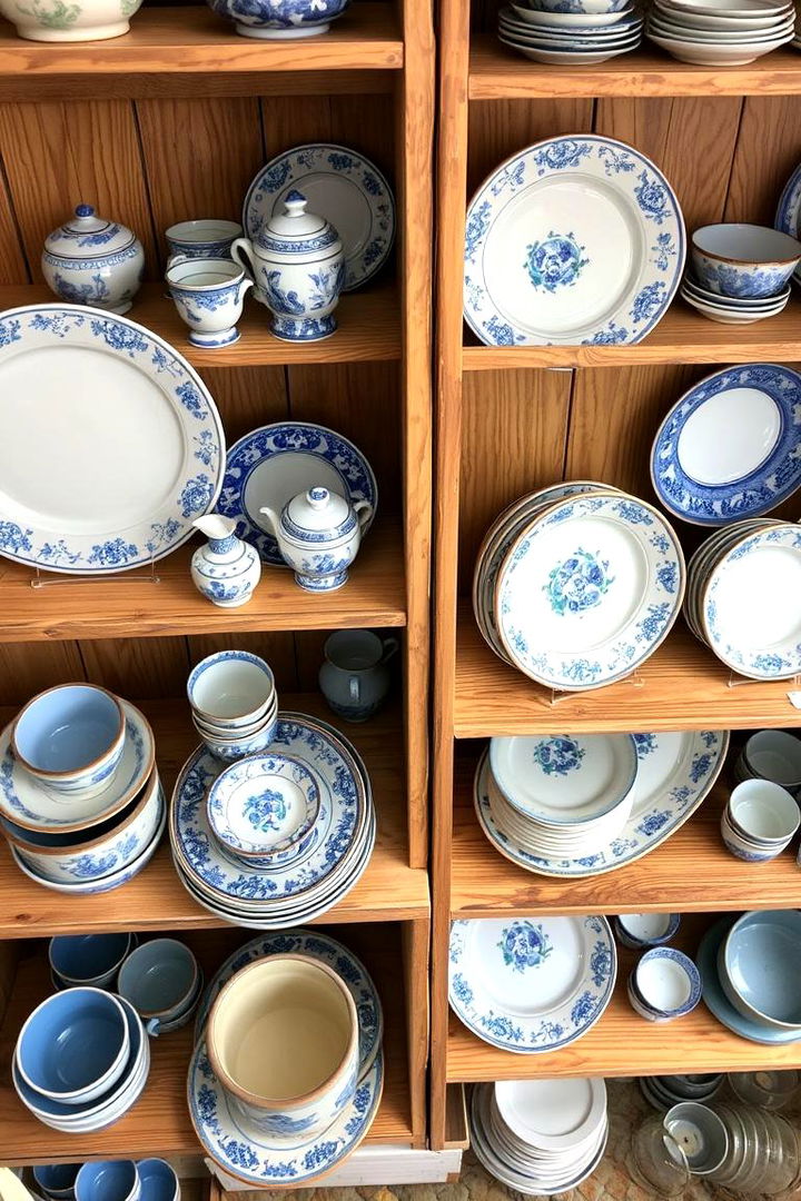 French Country Tableware Display - 22 Blue French Country Kitchen Ideas