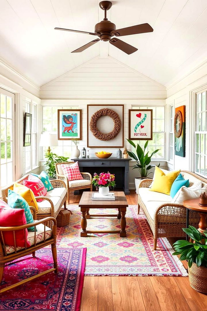 Fun with Color Accents - 22 Farmhouse Sunroom Ideas