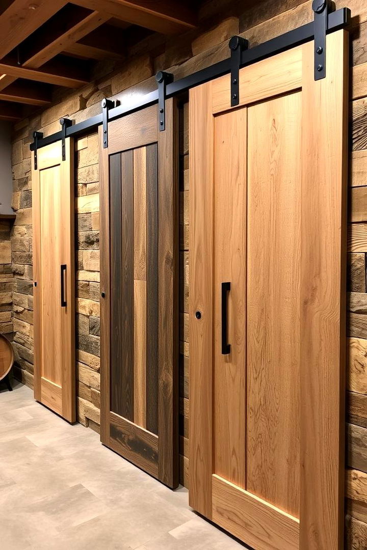 Functional Barn Door Accents - 22 Basement Wall Ideas